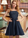 Kassidy A-Line Square Short/Mini Satin Prom Dresses UKP0017253