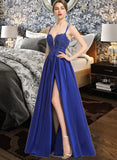 Aliyah Ball-Gown/Princess V-neck Floor-Length Satin Lace Prom Dresses With Sequins UKP0017254