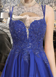 Aliyah Ball-Gown/Princess V-neck Floor-Length Satin Lace Prom Dresses With Sequins UKP0017254