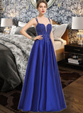 Aliyah Ball-Gown/Princess V-neck Floor-Length Satin Lace Prom Dresses With Sequins UKP0017254