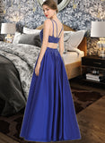 Aliyah Ball-Gown/Princess V-neck Floor-Length Satin Lace Prom Dresses With Sequins UKP0017254