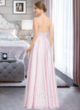 Joselyn A-line V-Neck Floor-Length Satin Prom Dresses UKP0017255