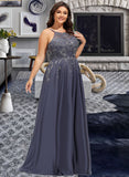 Taniya A-Line Scoop Floor-Length Chiffon Prom Dresses With Sequins UKP0017257