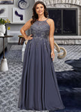 Taniya A-Line Scoop Floor-Length Chiffon Prom Dresses With Sequins UKP0017257