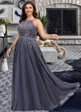 Taniya A-Line Scoop Floor-Length Chiffon Prom Dresses With Sequins UKP0017257