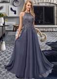 Taniya A-Line Scoop Floor-Length Chiffon Prom Dresses With Sequins UKP0017257