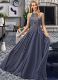 Taniya A-Line Scoop Floor-Length Chiffon Prom Dresses With Sequins UKP0017257