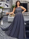 Taniya A-Line Scoop Floor-Length Chiffon Prom Dresses With Sequins UKP0017257