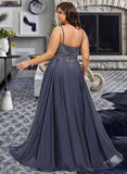 Taniya A-Line Scoop Floor-Length Chiffon Prom Dresses With Sequins UKP0017257