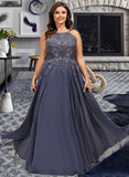 Taniya A-Line Scoop Floor-Length Chiffon Prom Dresses With Sequins UKP0017257