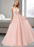 Muriel Ball-Gown/Princess Scoop Floor-Length Tulle Prom Dresses With Beading Sequins UKP0017259