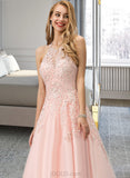 Muriel Ball-Gown/Princess Scoop Floor-Length Tulle Prom Dresses With Beading Sequins UKP0017259