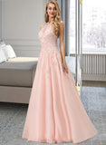 Muriel Ball-Gown/Princess Scoop Floor-Length Tulle Prom Dresses With Beading Sequins UKP0017259