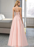 Muriel Ball-Gown/Princess Scoop Floor-Length Tulle Prom Dresses With Beading Sequins UKP0017259