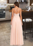 Stephany Ball-Gown/Princess V-neck Floor-Length Tulle Lace Prom Dresses With Beading Sequins UKP0017260