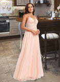 Stephany Ball-Gown/Princess V-neck Floor-Length Tulle Lace Prom Dresses With Beading Sequins UKP0017260