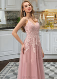 Jamya Ball-Gown/Princess V-neck Floor-Length Tulle Prom Dresses UKP0017262