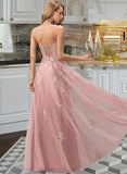 Jamya Ball-Gown/Princess V-neck Floor-Length Tulle Prom Dresses UKP0017262