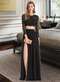 Giselle A-line Scoop Floor-Length Chiffon Lace Prom Dresses UKP0017263