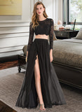 Giselle A-line Scoop Floor-Length Chiffon Lace Prom Dresses UKP0017263