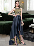 Lauren A-line Scoop Asymmetrical Satin Prom Dresses With Beading Sequins UKP0017265