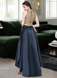 Lauren A-line Scoop Asymmetrical Satin Prom Dresses With Beading Sequins UKP0017265