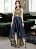 Lauren A-line Scoop Asymmetrical Satin Prom Dresses With Beading Sequins UKP0017265