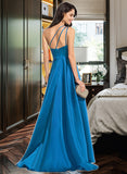 Hailie A-line One Shoulder Sweep Train Satin Prom Dresses UKP0017266