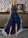 Tamara Ball-Gown/Princess Scoop Asymmetrical Tulle Prom Dresses With Beading Sequins UKP0017270