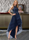 Tamara Ball-Gown/Princess Scoop Asymmetrical Tulle Prom Dresses With Beading Sequins UKP0017270