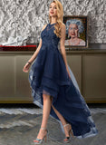 Tamara Ball-Gown/Princess Scoop Asymmetrical Tulle Prom Dresses With Beading Sequins UKP0017270