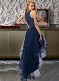 Tamara Ball-Gown/Princess Scoop Asymmetrical Tulle Prom Dresses With Beading Sequins UKP0017270