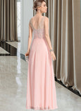 Hadassah A-line V-Neck Floor-Length Chiffon Prom Dresses With Beading Sequins UKP0017271