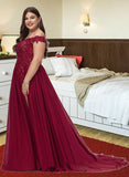 Kaydence A-Line Off-the-Shoulder Sweep Train Chiffon Prom Dresses With Sequins UKP0017272