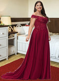 Kaydence A-Line Off-the-Shoulder Sweep Train Chiffon Prom Dresses With Sequins UKP0017272