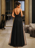 Azul Ball-Gown/Princess V-neck Floor-Length Tulle Lace Prom Dresses With Sequins UKP0017273