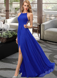 Jazmine A-line Scoop Floor-Length Chiffon Prom Dresses UKP0017274