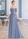 India Ball-Gown/Princess Off-the-Shoulder Sweep Train Tulle Lace Prom Dresses With Sequins UKP0017275