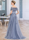 India Ball-Gown/Princess Off-the-Shoulder Sweep Train Tulle Lace Prom Dresses With Sequins UKP0017275