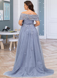 India Ball-Gown/Princess Off-the-Shoulder Sweep Train Tulle Lace Prom Dresses With Sequins UKP0017275