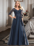 Ayana A-Line V-neck Floor-Length Chiffon Lace Prom Dresses With Sequins UKP0017278