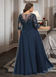 Ayana A-Line V-neck Floor-Length Chiffon Lace Prom Dresses With Sequins UKP0017278