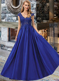 Daphne Ball-Gown/Princess V-Neck Floor-Length Satin Prom Dresses With Sequins UKP0017279