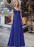 Daphne Ball-Gown/Princess V-Neck Floor-Length Satin Prom Dresses With Sequins UKP0017279