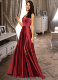 Isabell A-Line V-neck Floor-Length Satin Prom Dresses UKP0017281