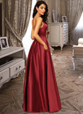 Isabell A-Line V-neck Floor-Length Satin Prom Dresses UKP0017281