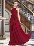 Gertrude A-line Scoop Floor-Length Chiffon Prom Dresses With Ruffle UKP0017284