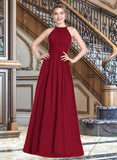 Gertrude A-line Scoop Floor-Length Chiffon Prom Dresses With Ruffle UKP0017284