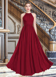 Gertrude A-line Scoop Floor-Length Chiffon Prom Dresses With Ruffle UKP0017284