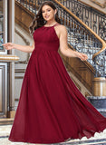 Gertrude A-line Scoop Floor-Length Chiffon Prom Dresses With Ruffle UKP0017284